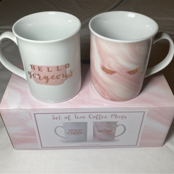 Set Of Two Coffee Mugs Hello‎ Gorgeous/ Lashes - Picture 1 of 6